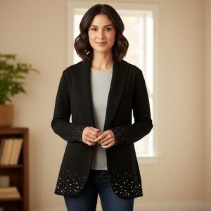 💎Shien Black Women's Jacket with Rhinestone Hem and cuffs